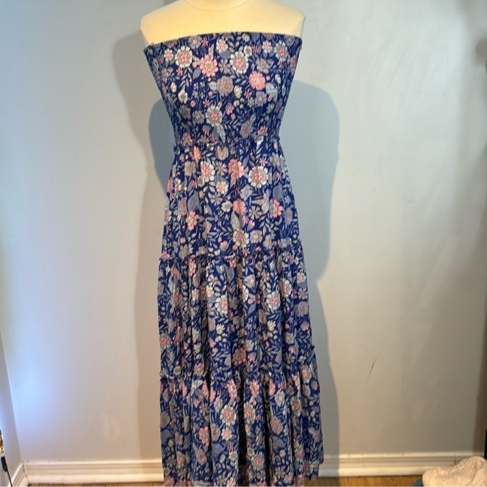 Anthropologie Abel the Label Bluebell Smocking Strapless Maxi Dress
